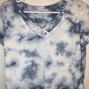 Tie dye Blue and White, Cross Detailing T-Shirt